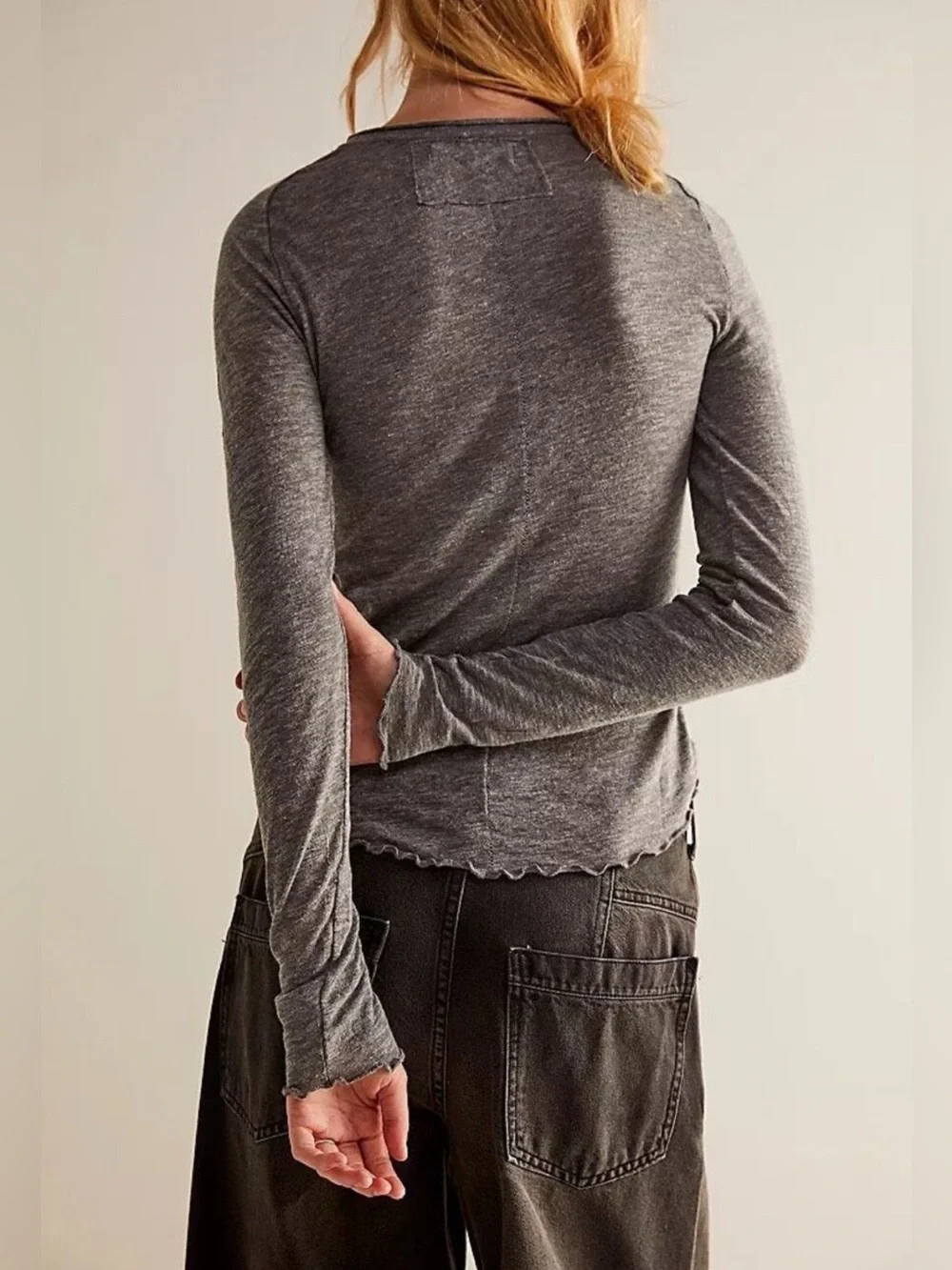 NWOT Free People We The Free Be My Baby Long-Sleeve Tee - Heather grey - XL